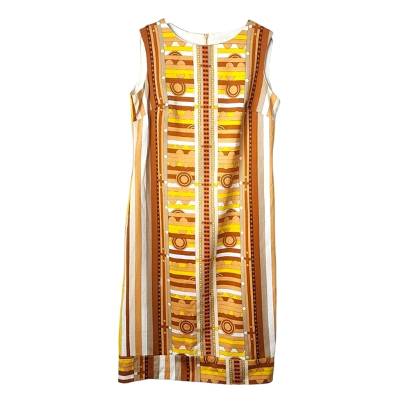 ALEX COLEMAN CA x VINTAGE 60’s 70’s Op Art Geo Spaceage Mod Mini Dress in gold - Picture 2 of 10